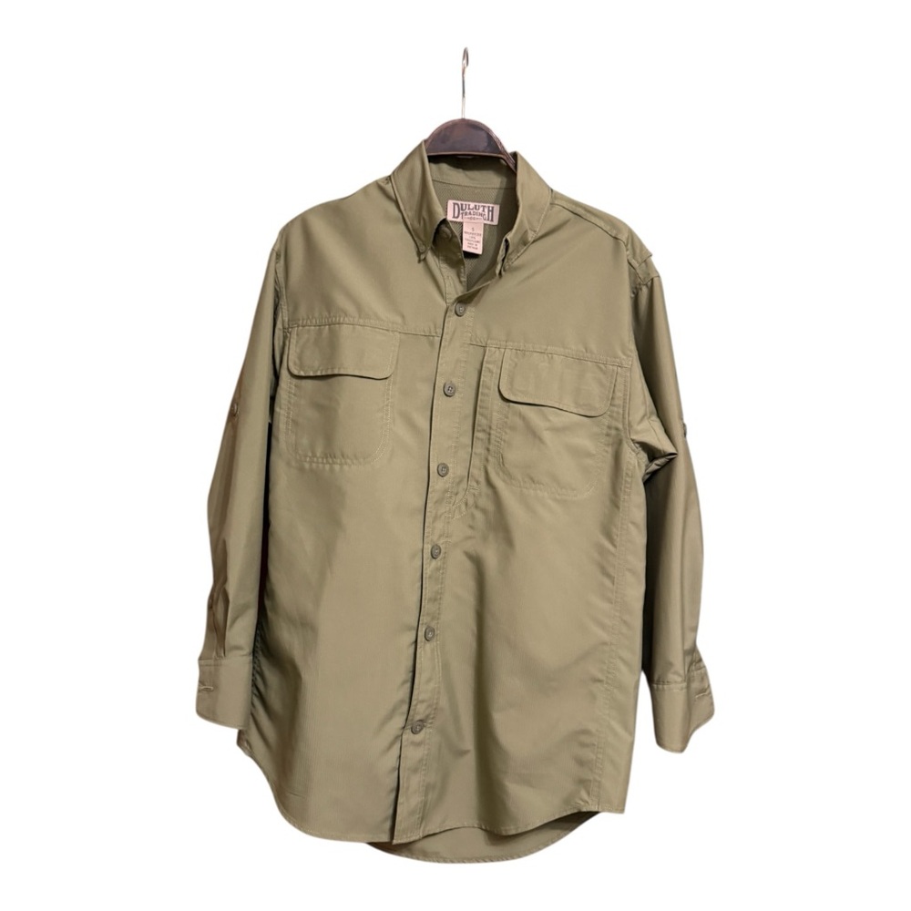 Duluth Trading Co Sage Green Long Sleeve Shirt Fishing Shirt Size S